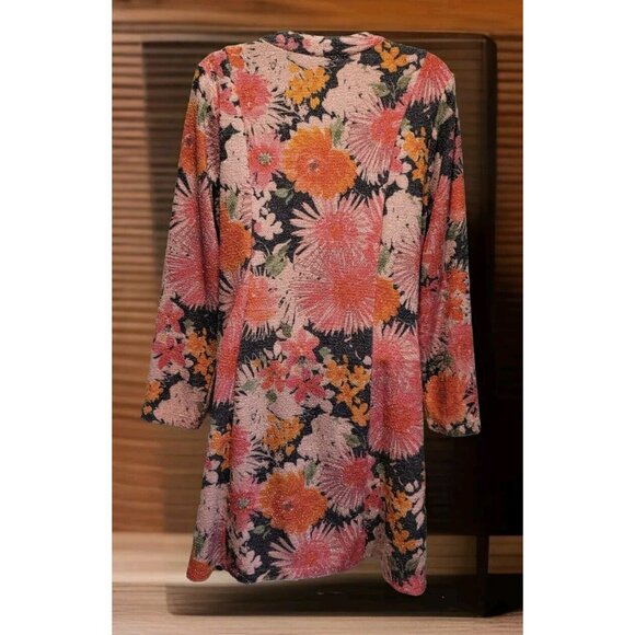 Susan Graver Pink Orange Sparkle Floral Knit 3 Button Long Blazer Jacket Sz S - Picture 6 of 8